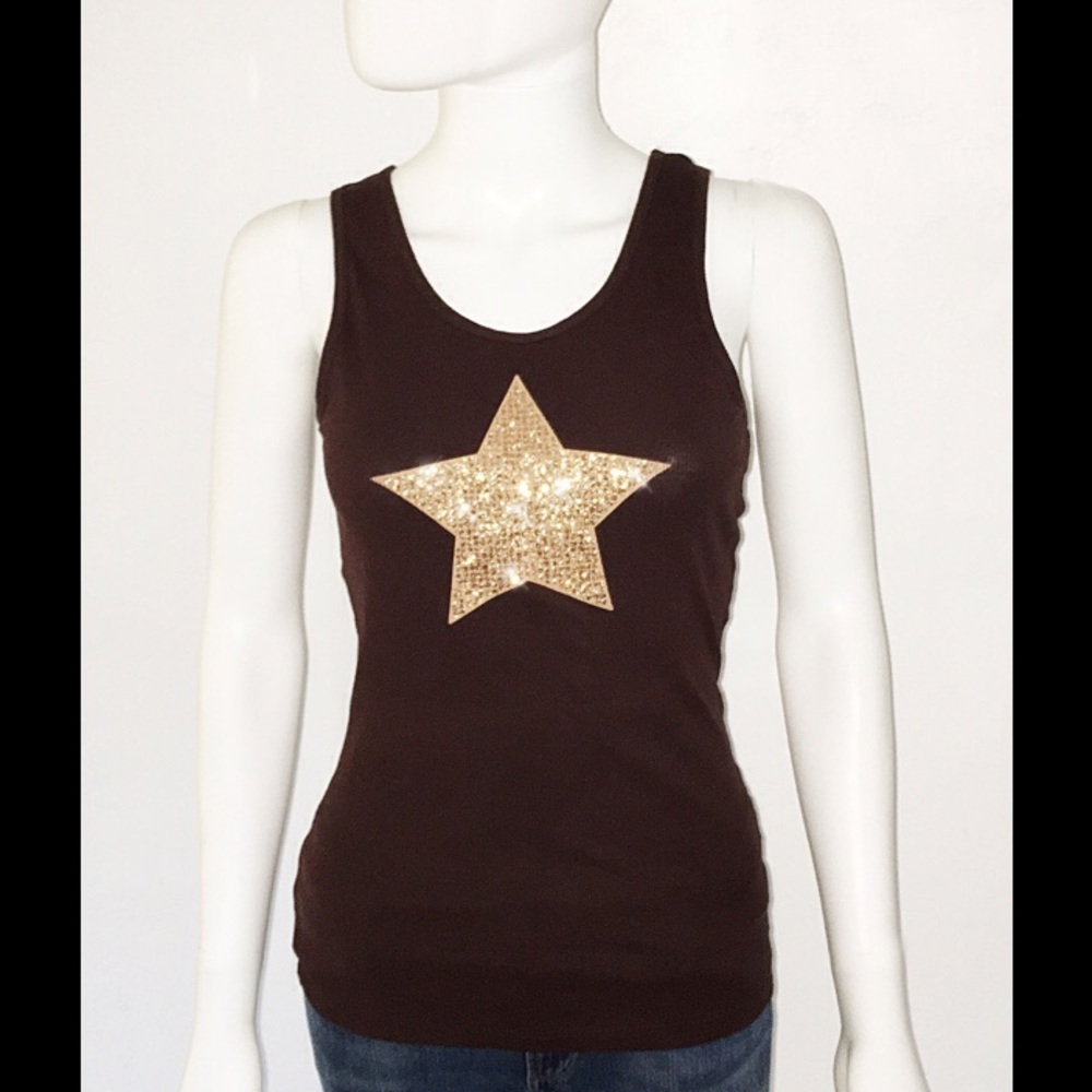 Sexy Tank Top Big Glitter Gold Star - Rock / Pop