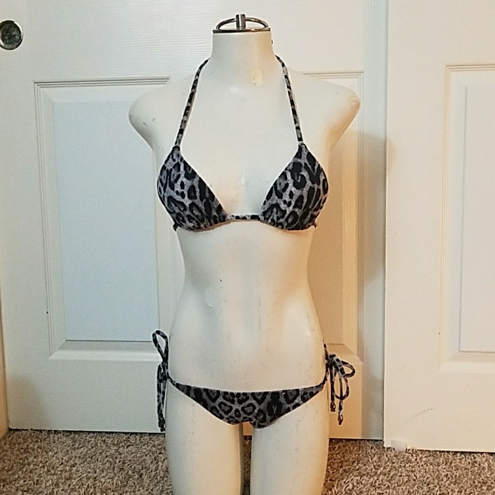 Black and Gray Leopard Pattern Bikini