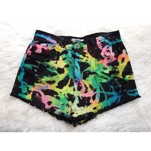 High Waisted Rainbow Tie-Dye Denim Shorts