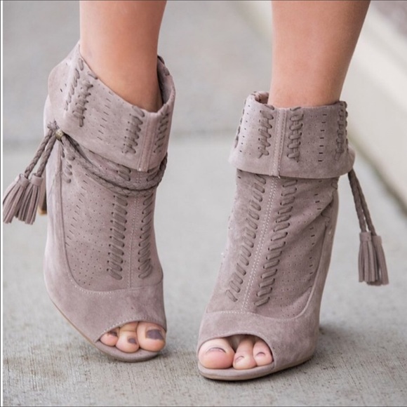 ❗️mark down Taupe Perforated Suede Cuff Tassel-tie - Picture 3 of 5