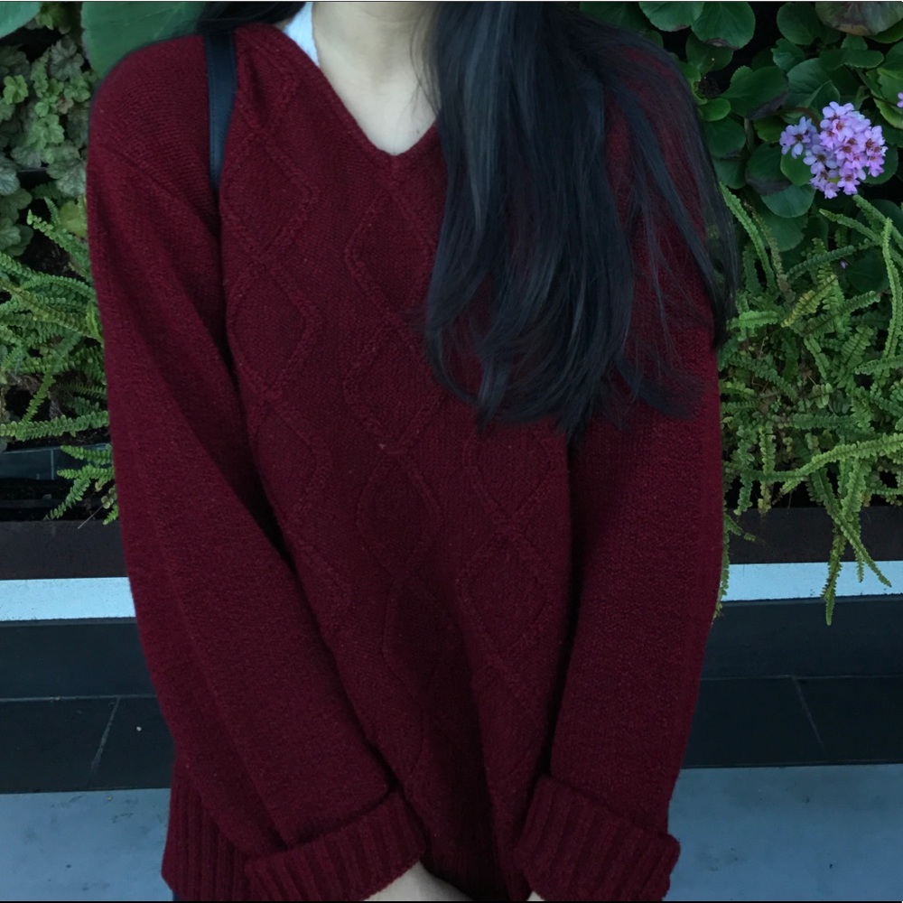 burgundy "grandma" sweater