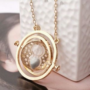 Gold Time Turner Spinning Hourglass Necklace