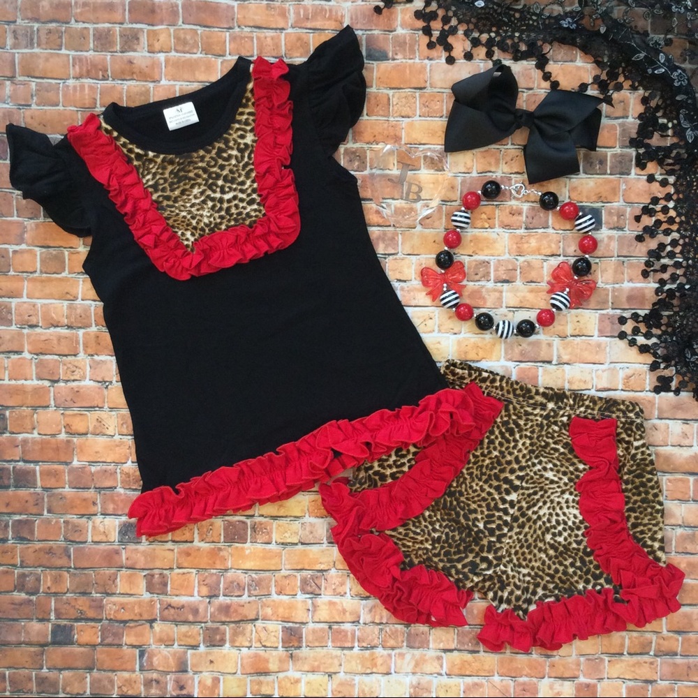 Boutique Girls Ruffle Top & Shorts 4 pc Outfit