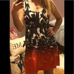 Black, white and coral sun dress