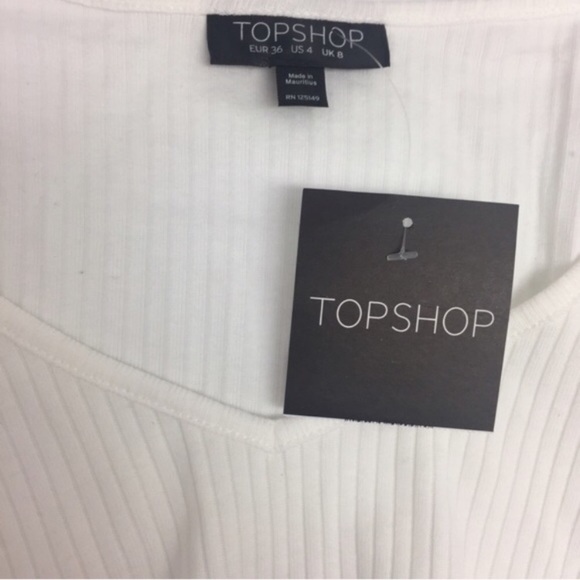 Topshop V Neck Ribbed White Crop Top Long Sleeve - Picture 3 of 3