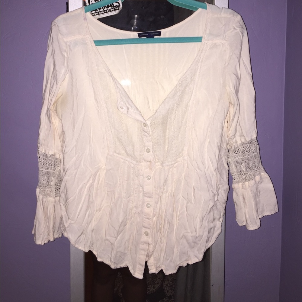 cream lace button down top
