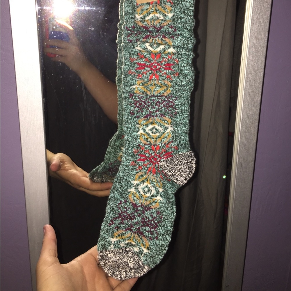 teal ankle socks with tribal pattern never worn