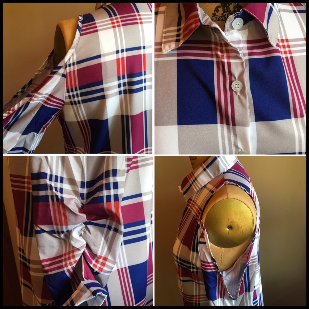 Plaid Cold Shoulder Tunic - Picture 6 of 7