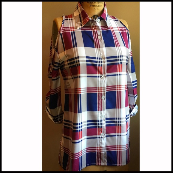 Plaid Cold Shoulder Tunic - Picture 2 of 7