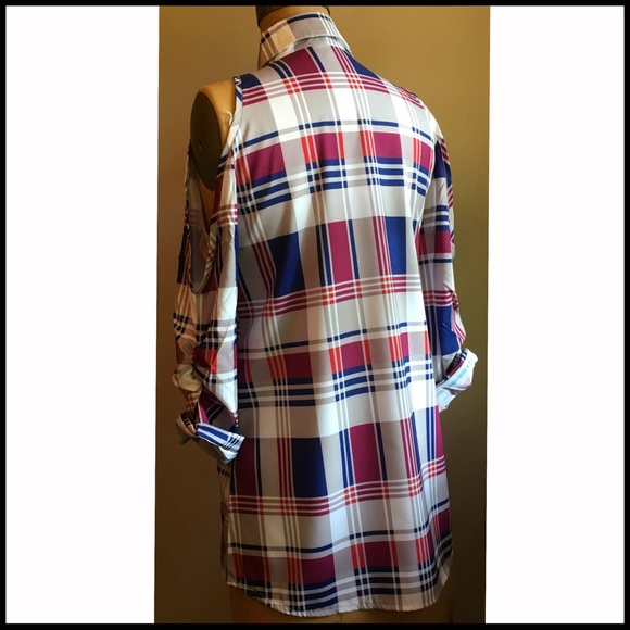 Plaid Cold Shoulder Tunic - Picture 3 of 7