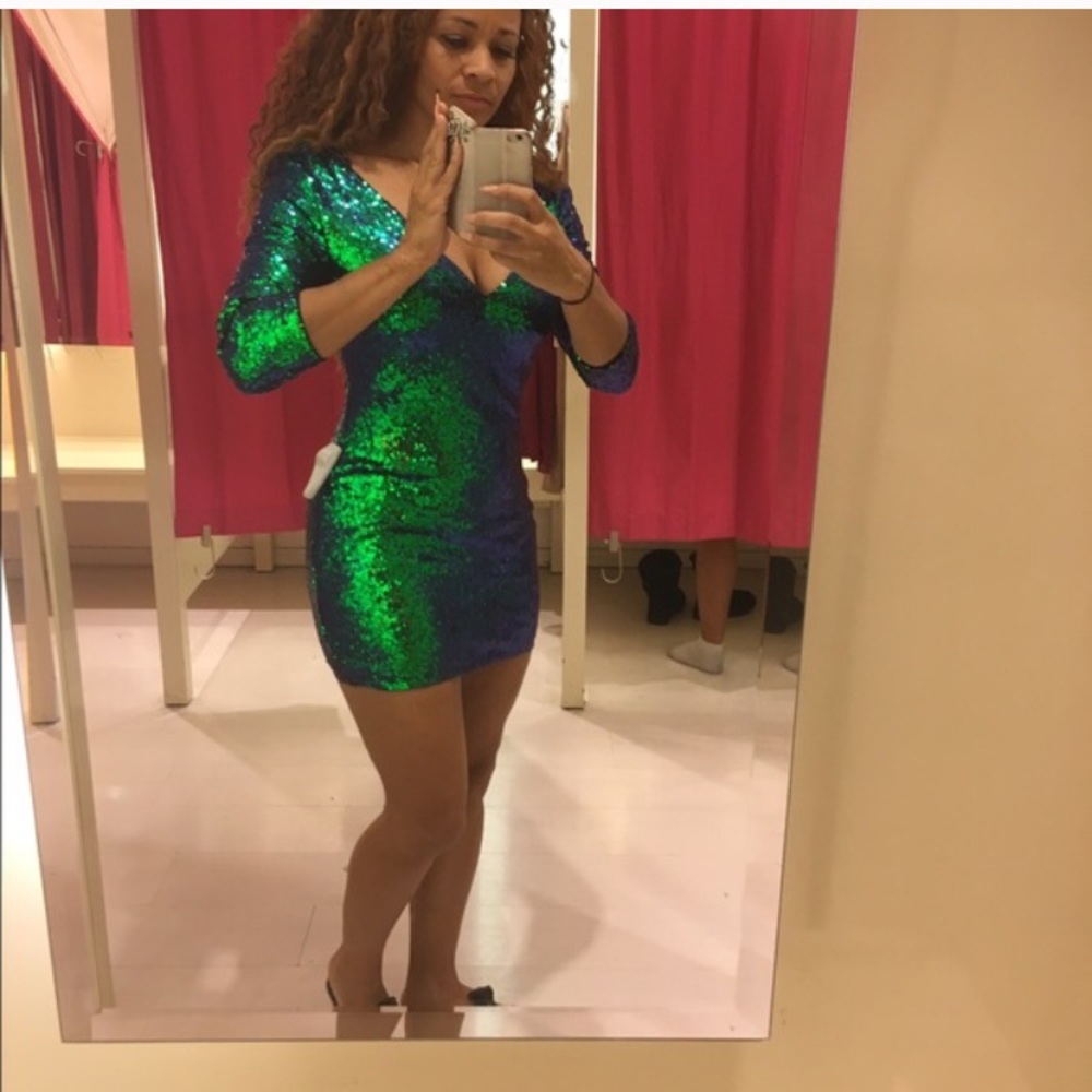 Blue green sequin dress, cocktail, club