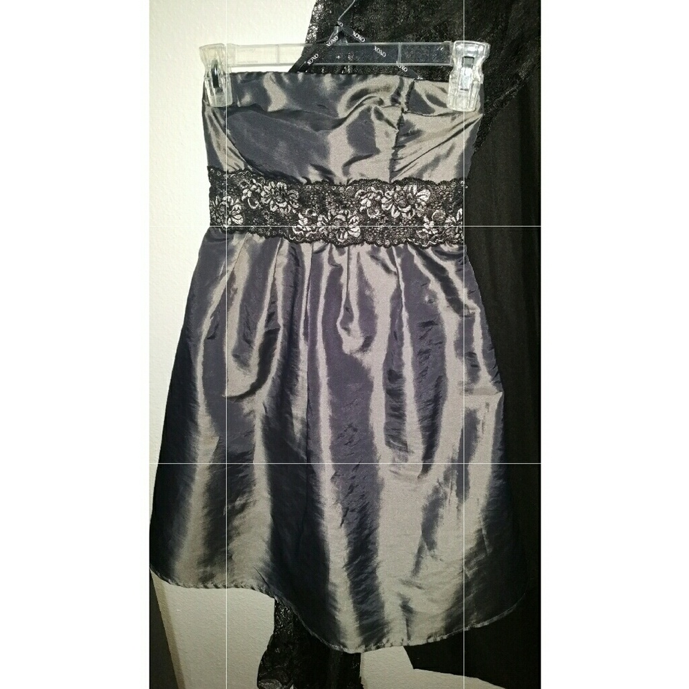 Grey with black flower lace short dress