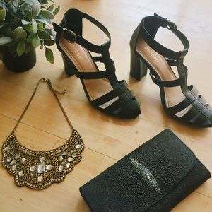 Strappy black heels