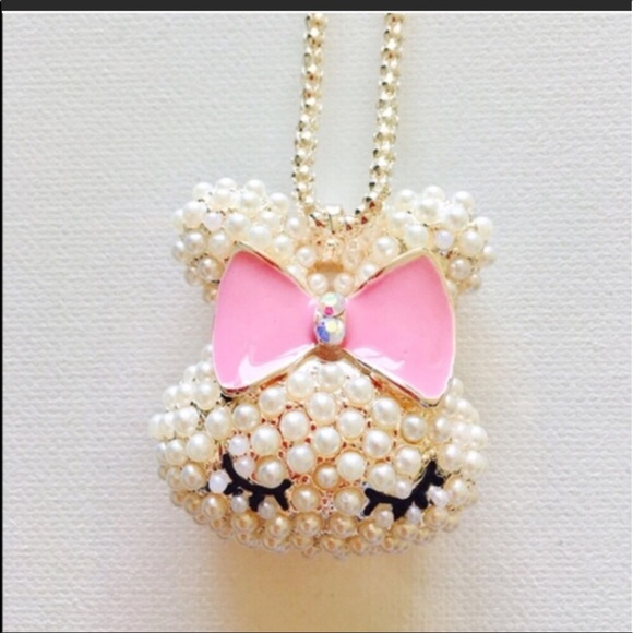 🐇ADORABLE PINK BOW BUNNY RABBIT NECKLACE 🎀 - Picture 2 of 2