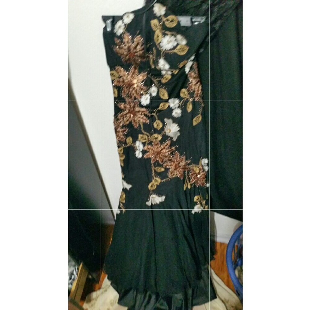 Black flower beaded dress