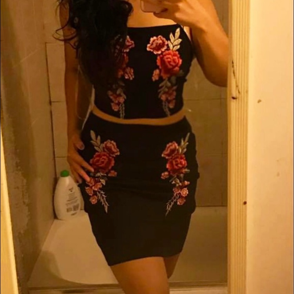 Two piece embroidered floral dress