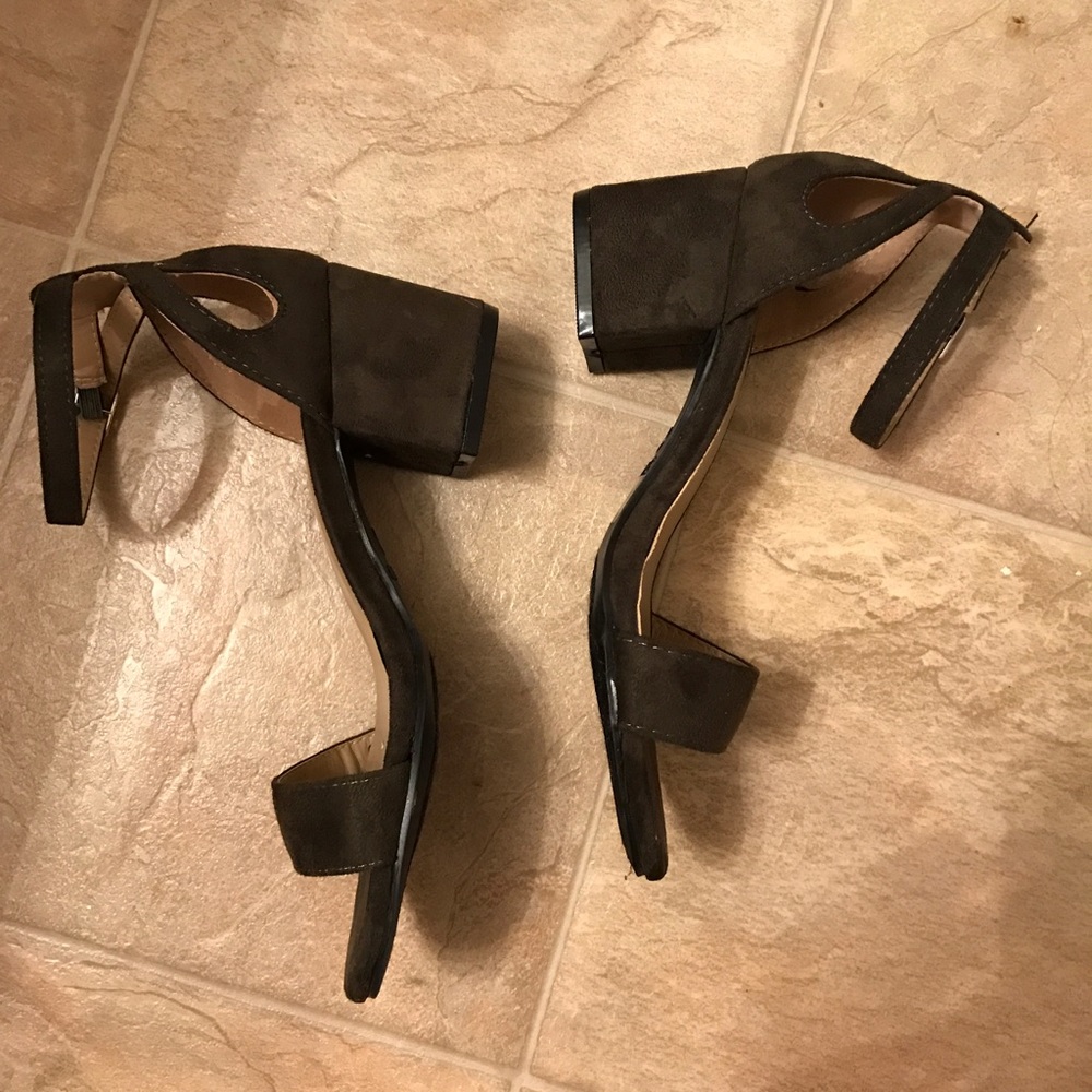 Olive Green Suede Ankle-Strap Sandals