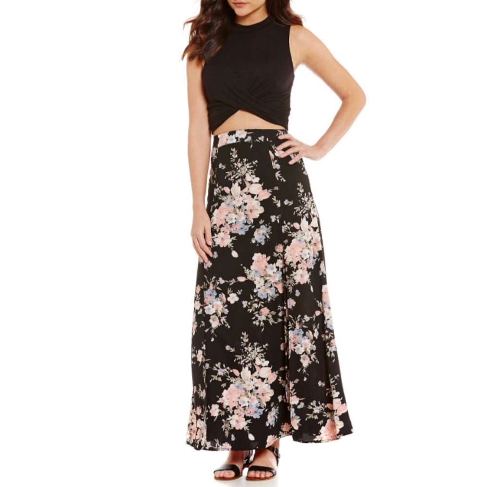 Soprano Floral Printed Wrap Maxi Skirt