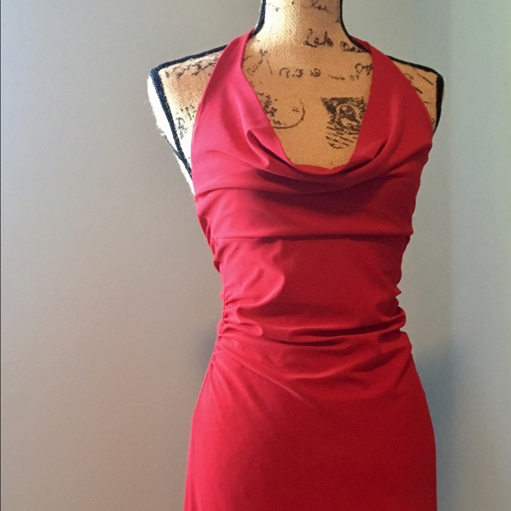 Red halter dress