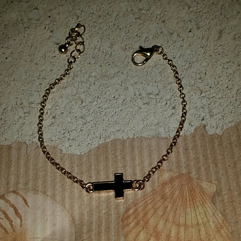 Black and gold cross charm chain bracelet baptism