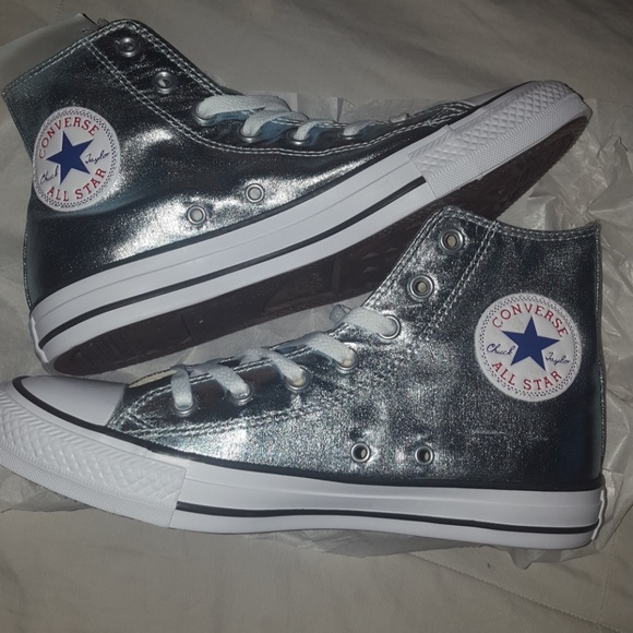 NWT Light blue Metallic Hightop Converse..No Box - Picture 3 of 3