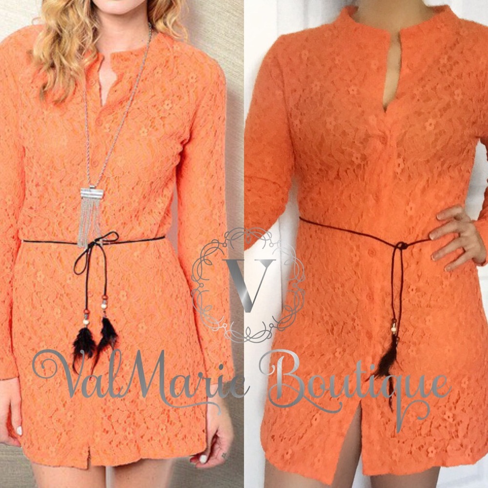 Gorgeous Orange Lace Overlay Dress - Picture 3 of 3