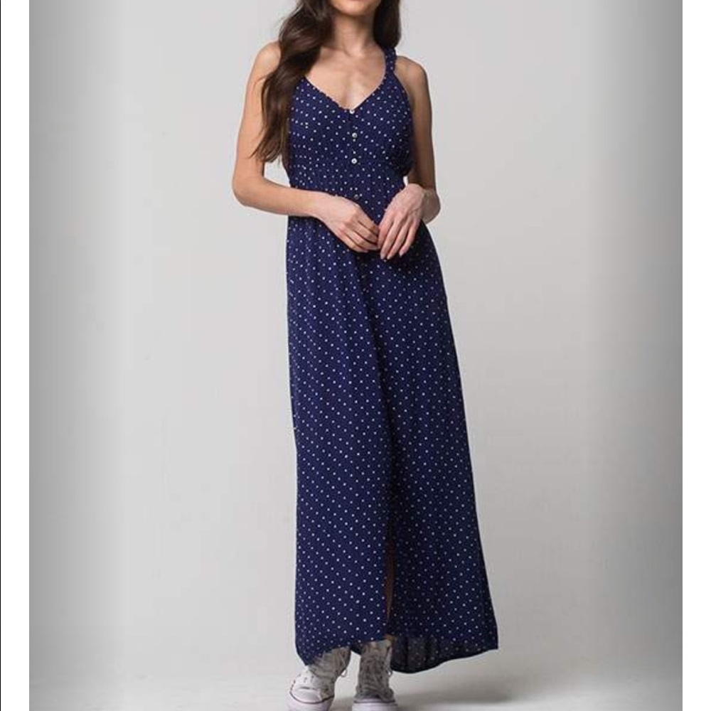 Navy Polka Dot Maxi Dress