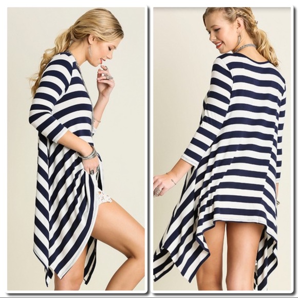 Striped Shark Bite Hem Top Blue& White - Picture 3 of 4