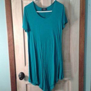 Aqua Blue tunic shirt women's XL long cute v-neck