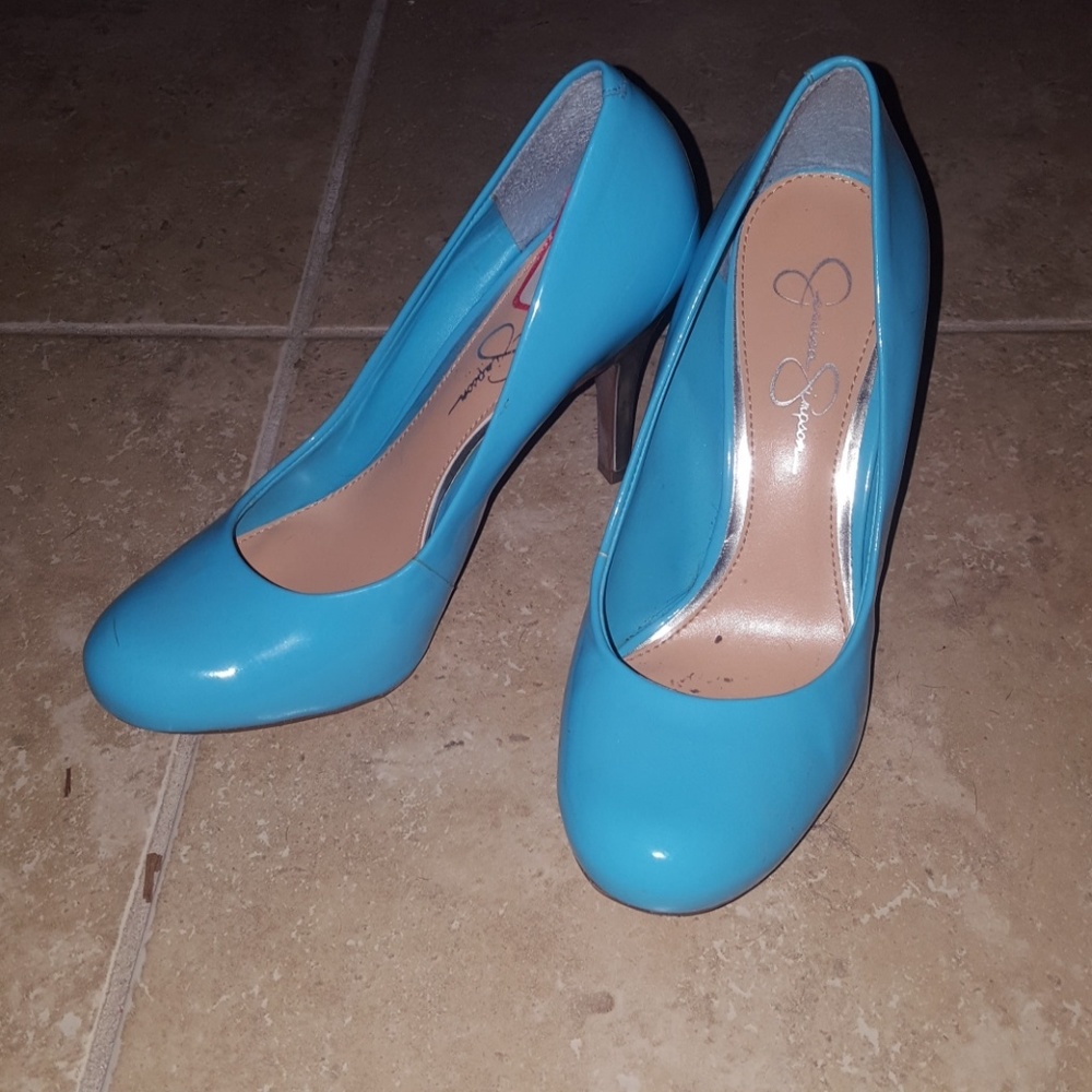 Jessica Simpson bright blue heels