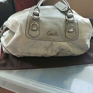 Silver and White Coach Bag