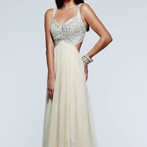 Long open back sweetheart gown by Faviana