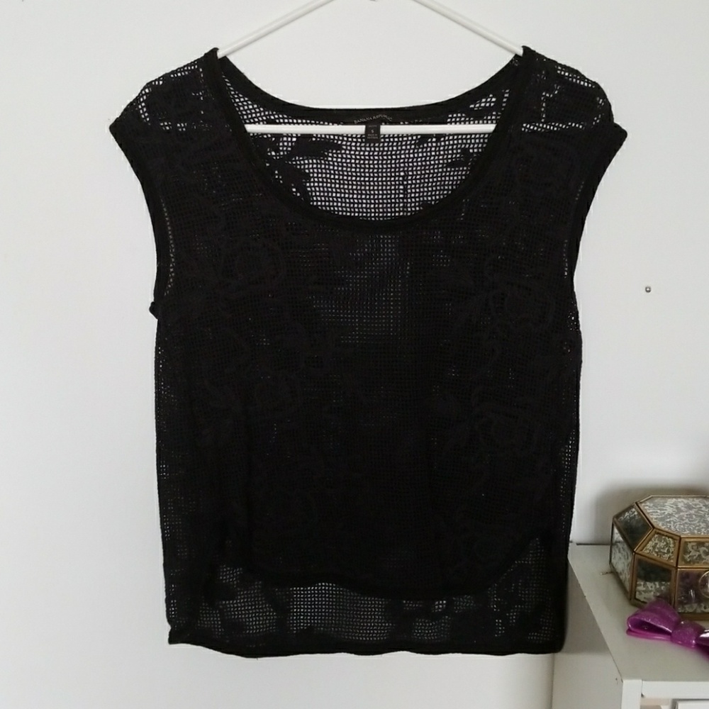 Banana republic knit mesh Embroided top