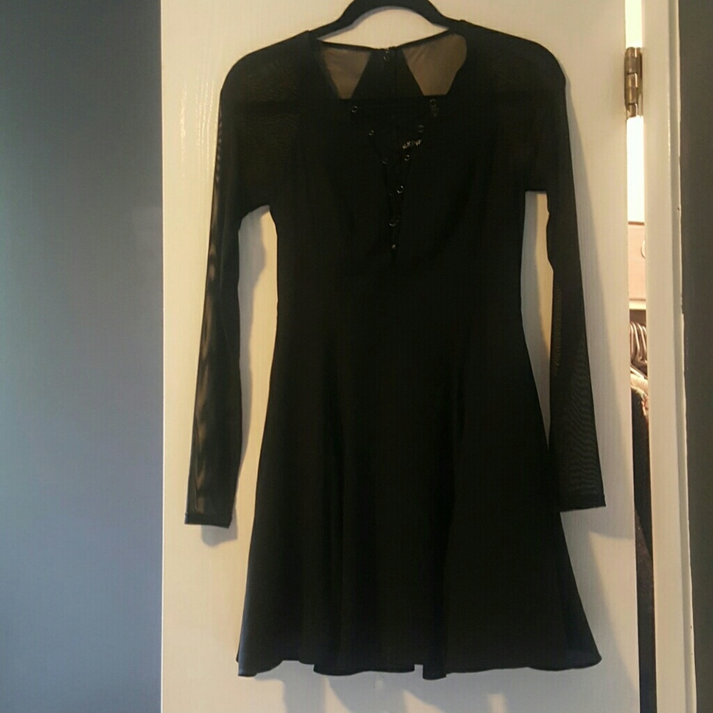 MESH DETAILED LACE UP LITTLE BLACK DRESS