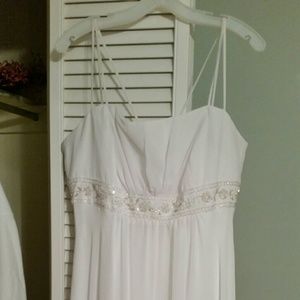 Wedding dress, shoes to match, purple silk bouquet