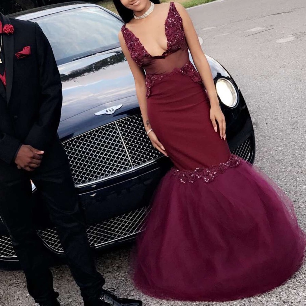 Burgundy color Mermaid style prom dress