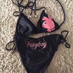 Medium red and black playboy bikini