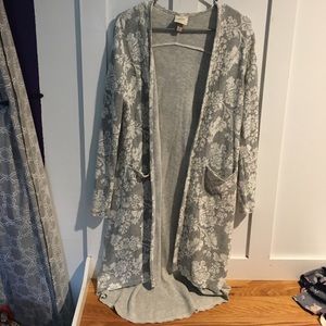 Gray and White Duster Cardigan