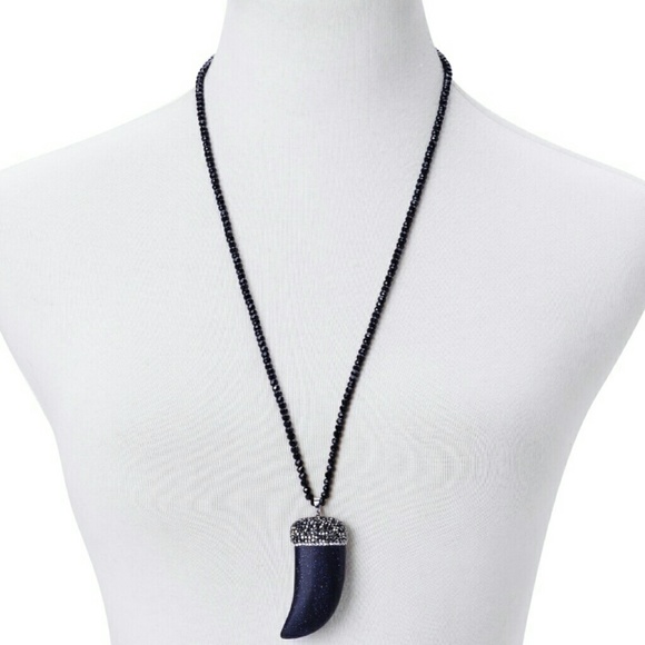 Blue Goldstone Austrian Crystal Horn Necklace - Picture 2 of 3