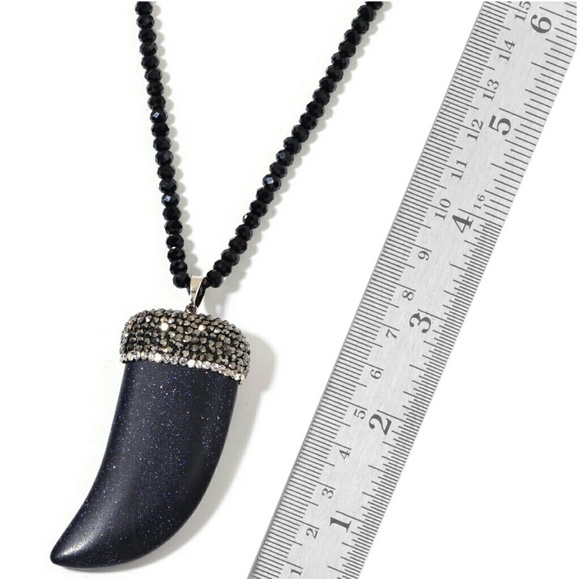 Blue Goldstone Austrian Crystal Horn Necklace - Picture 3 of 3