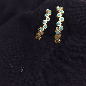 Gold Hoop Earrings with Aquamarine Stones