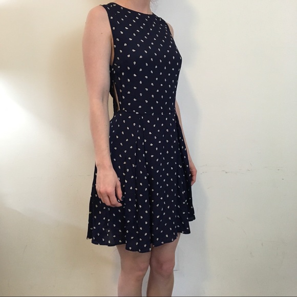 Reformation Navy Cut Out Paisley Skater Dress - Picture 2 of 8