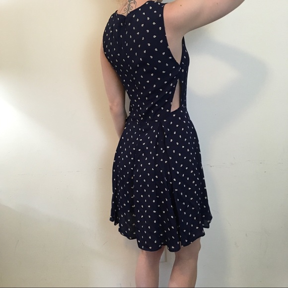 Reformation Navy Cut Out Paisley Skater Dress - Picture 4 of 8