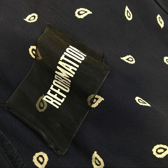 Reformation Navy Cut Out Paisley Skater Dress - Picture 7 of 8