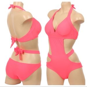 Coral-pinkish Cutout Monokini