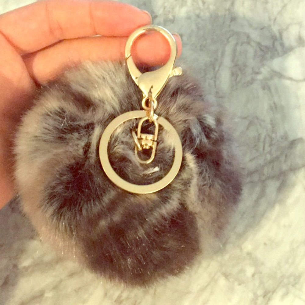 Gray fuzzy ball Keychain