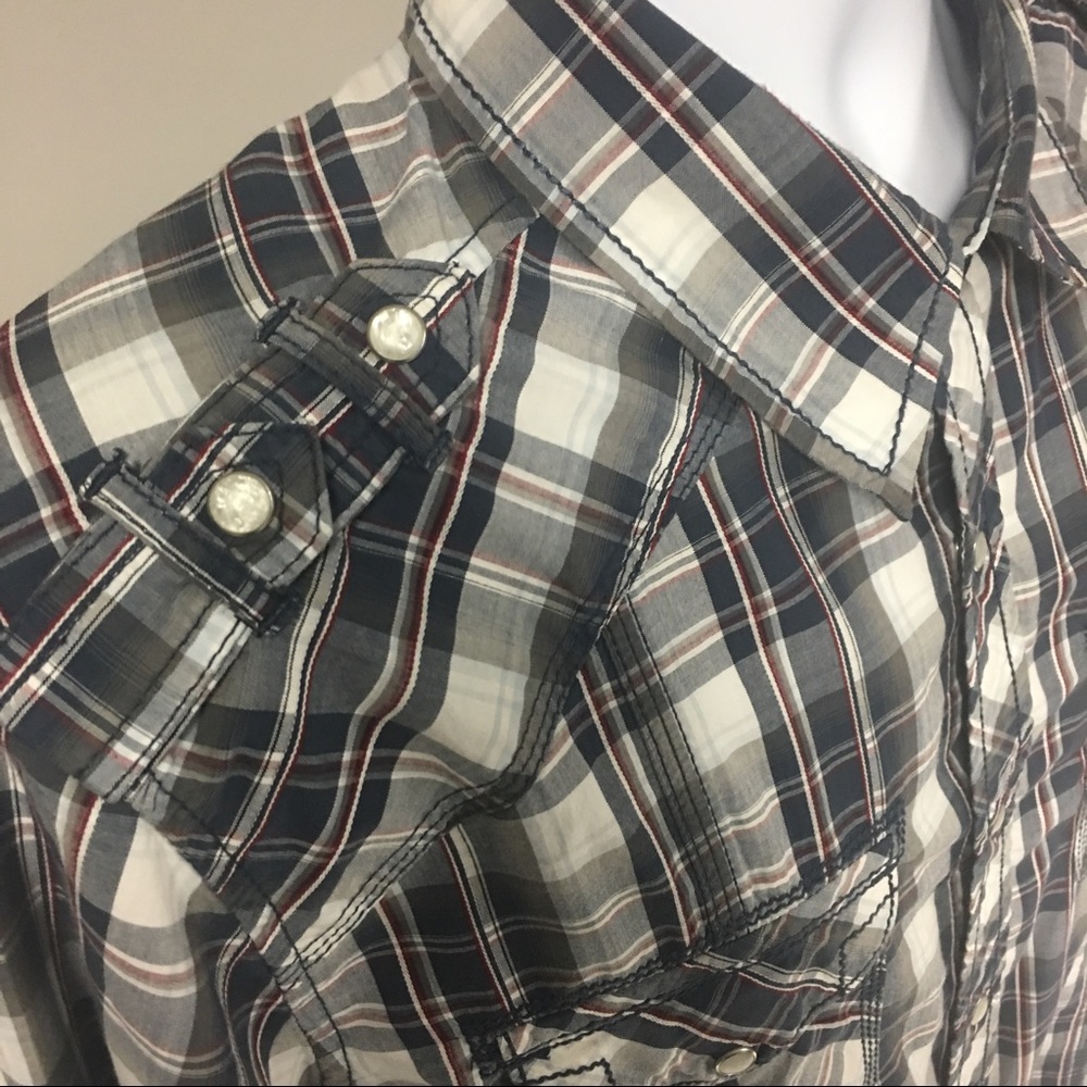 BKE Western Slim Fit Pearl Snap Plaid Shirt Lg Men