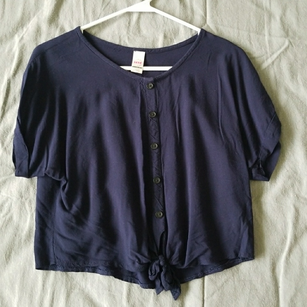 Navy tie crop top