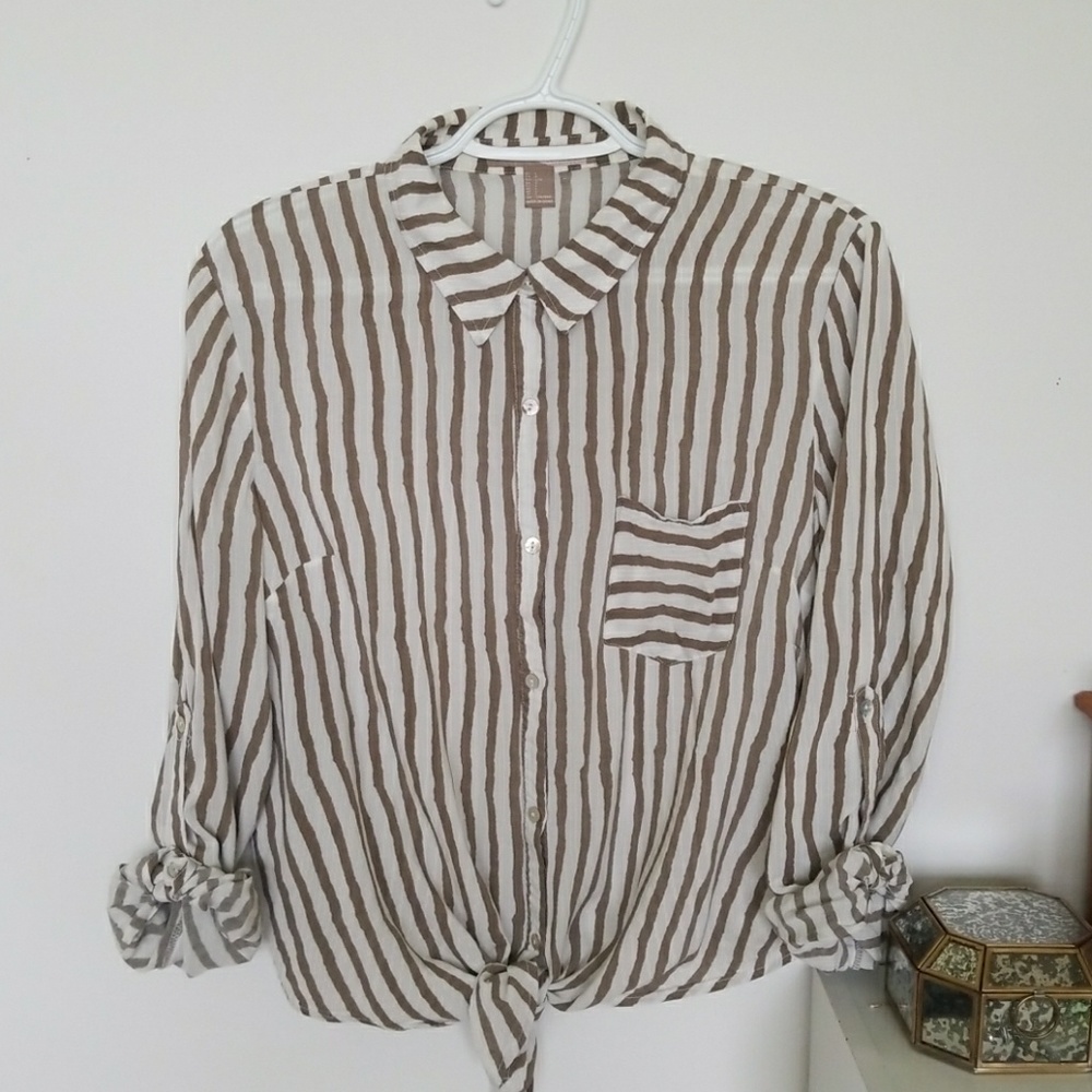 Forever 21 tied striped button down shirt