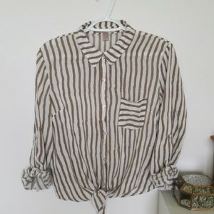 Forever 21 tied striped button down shirt